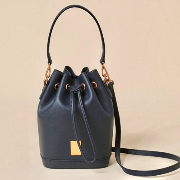 Authentic Couronne Melia Cross 15 Navy Blue Leather Bag - Crossbody & Top Handle - Picture 1 of 17